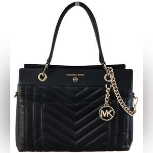 Michael Kors Susan Black Leather Quilted Medium Bag
